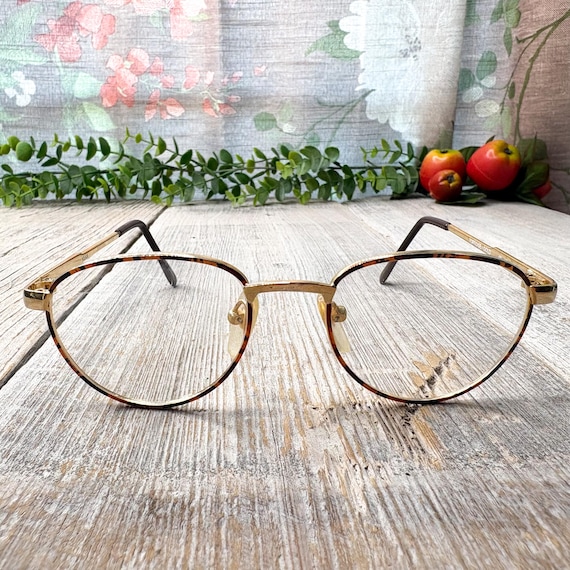 Gold Tortoise Round Eyeglass Frames: Vintage 90s … - image 1