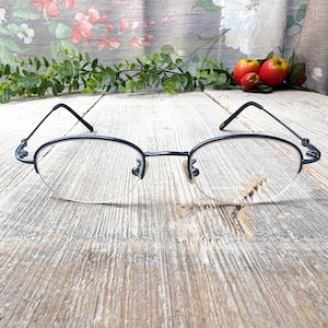 Semi-rimless metallic blue eyeglass frames only eyeglasses 90s prescription glasses 1990s fashion accessories unisex/men/women deadstock