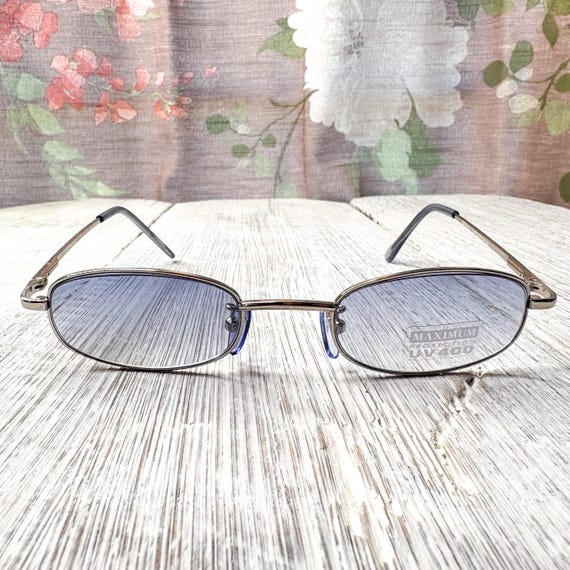 Vintage Rectangular Sunglasses: Blue Lens Silver … - image 1
