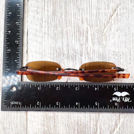 Rimless Rectangle Sunglasses: Copper Lens, Tortoi… - image 5