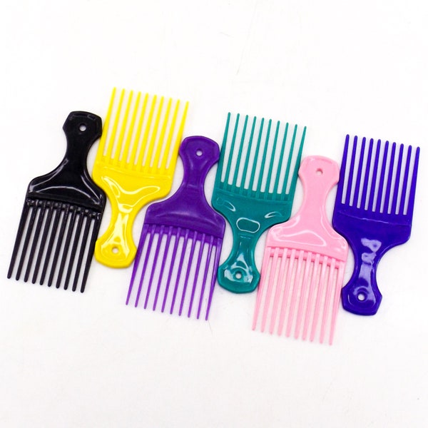 NOS vintage hair pick comb | unbreakable plastic comb accessories | grooming styling curly afro | blue pink black red purple yellow teal