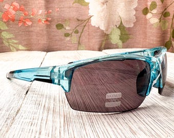 oversized wrap-around sunglasses, clear blue, unisex/men/women sunglass accessories uv 400 protection