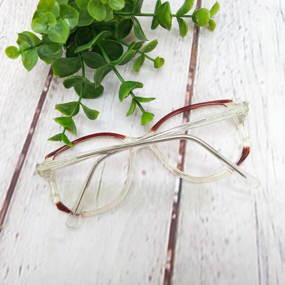 1980s large round eyeglasses clear and brown/red … - image 5