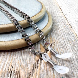 chunky stainless steel eyeglass chain | earbuds loop chain | men/women glasses necklace | oversized box link chain silver