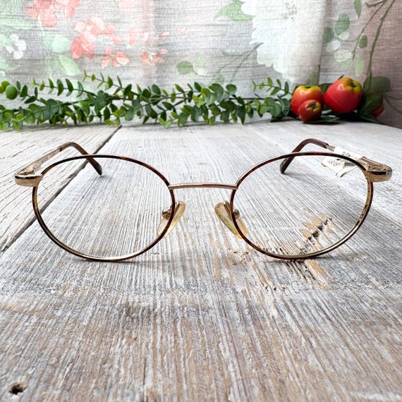 Vintage Bugle Boy Round Eyeglass Frames: Light Go… - image 1