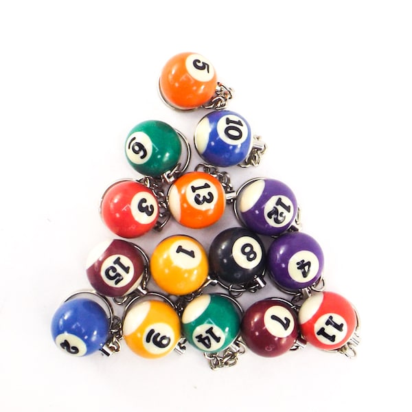 personalized pool ball keychain keyring number accessories solid or striped billiard balls key chain