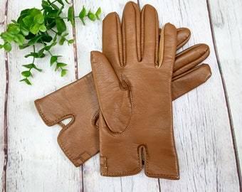 vintage womens tan leather gloves lined medium/large