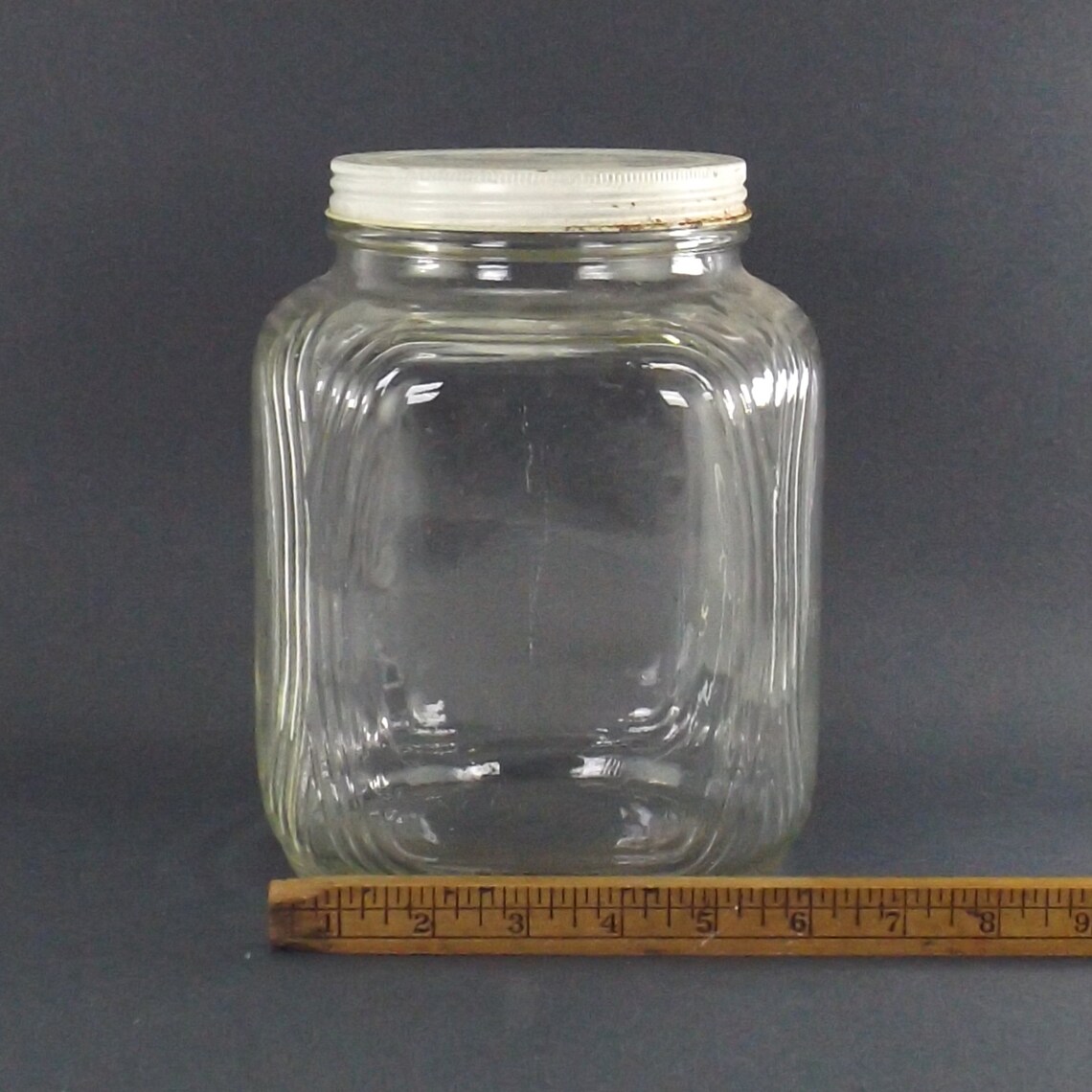 Vintage Square Glass Jar With Lid Hoosier Style Coffee Etsy