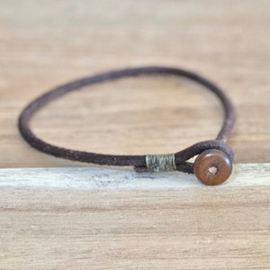 Mens womens unisex brown single wrap leather bracelet image 2