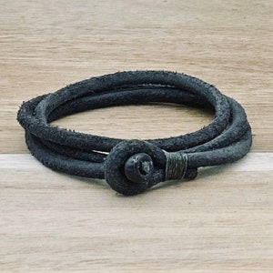 Mens womens unisex thick black triple wrap leather bracelet