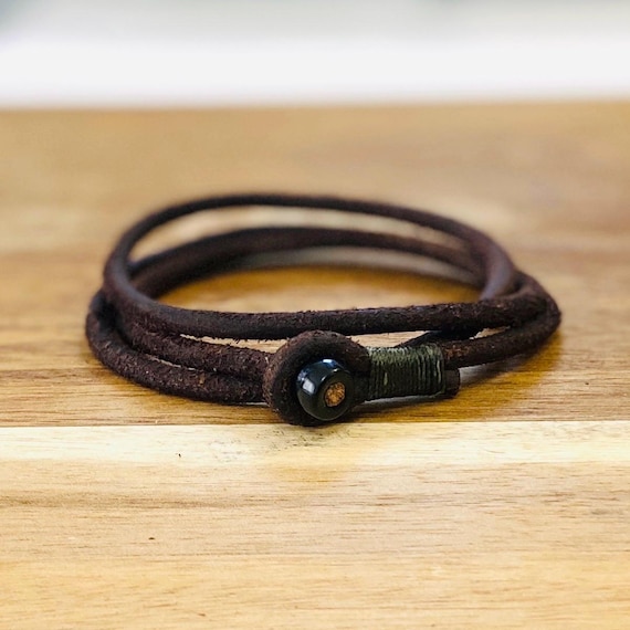 Mens womens unisex thick brown triple wrap leather bracelet