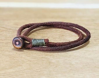 Mens womens unisex brown double wrap leather bracelet