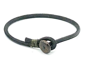Mens womens unisex black single wrap leather bracelet