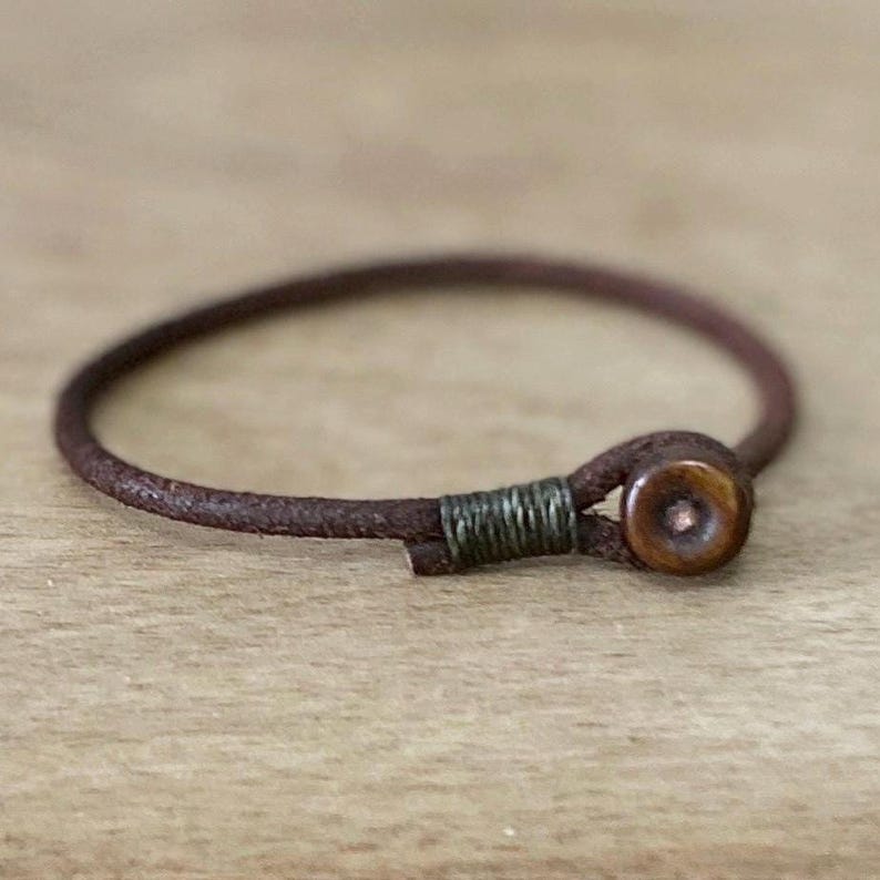 Mens womens unisex brown single wrap leather bracelet image 3