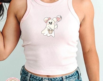 Retro Coquette Minnie Ghost Crop Tank, Disney Halloween Baby Tee, Mickey&#39;s Not So Scary Tee Shirt, Cute Mickey Ghost Minnie Ghost Shirt