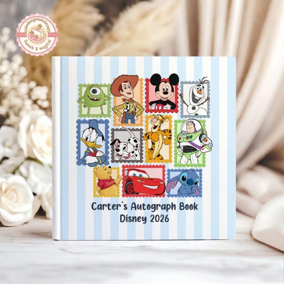 Personalized Disney Characters Autograph Book, Kids Gift, Mickey and Friends Signatures Book, Custom Disneyland Boardbook, Magic Kingdom