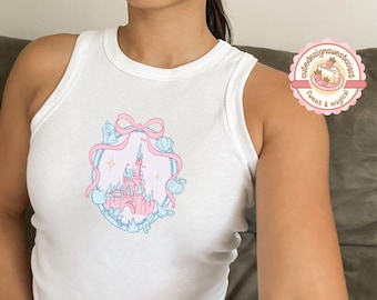 Coquette Bow Disney Castle Crop Tank, Disney Girls Trip Baby Tee, Disney Besties Shirt, Magic Kingdom, Princess Coquette Shirt, Girly Tee