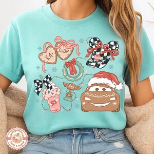 Retro Coquette Bow Disney Lightning Mcqueen Christmas Shirt, Disney Cars Coquette Baby Tee Crop Tank, Cars Movie Christmas Shirt, Holiday
