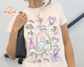 Retro Coquette Bow Cinderella Crop Tank, Disney Princess Baby Tee, Jaq And Gus Gus Shirt, Vintage Cinderella Shirt, Meet Me At Midnight Tee