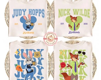 Two-Sided Disney Zootopia 2 Movie 2025 Couple Shirts, Judy Hopps Nick Wilde T-Shirt, Disneyland Valentine Couples Matching Tees, Judy & Nick