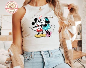 Vintage Mickey And Minnie Sketch Baby Tee Crop Tank, Minnie Mouse Classic Sketch Cute Shirt, Mickey Sketch Shirt, Disney Couple Shirts