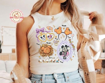 Vintage Disney Halloween Coquette Baby Tee Crop Tank, Retro Mickey&#39;s Not So Scary Shirt, Mickey Skeleton Shirt, Disney Spooky Season Shirt