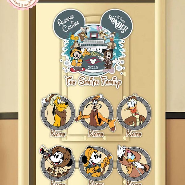 Personalized Disney Alaska Cruise Magnet, Mickey & Friends Disney Cruise Line Magnet, Disney Wonder Family Cruise Door Magnet, Mickey Cruise