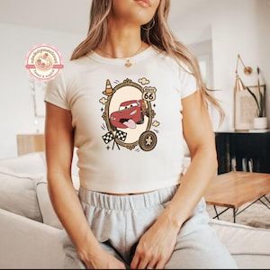 Retro Coquette Bow Disney Cars Baby Tee Crop Tank, Lightning McQueen Mater Sally Shirt, Disney Girls Trip Shirt, Disneyland Vacation Shirt