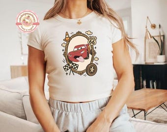 Retro Coquette Bow Disney Cars Baby Tee Crop Tank, Lightning McQueen Mater Sally Shirt, Disney Girls Trip Shirt, Disneyland Vacation Shirt