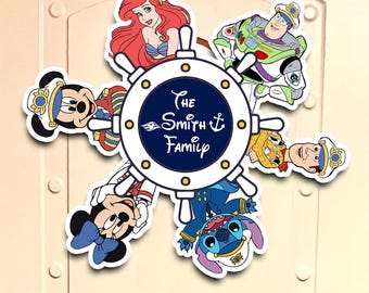 Personalized All Disney Characters Cruise Line Magnet, Mickey Stitch Disney Princess Toy Story Cruise Magnet, Disney Family Cruise Magnet