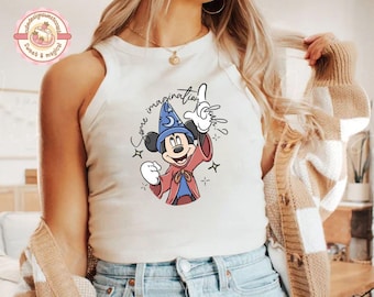 Retro Disney Coquette Mickey Sorcerer Some imagination Huh Shirt, Walt Disney Fantasia Mickey Baby Tee Crop Tank, Vintage Fantasia Mickey
