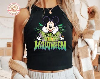 Retro Halloween Mickey Crop Tank, Disney Halloween Baby Tee, Mickey And Friends Halloween Family Matching Shirts, Mickey&#39;s Not So Scary Tee