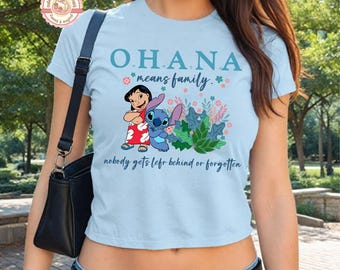 Disney Stitch Baby Tee Crop Tank, Retro Lilo And Stitch Shirt, Disney Ohana Means Family Tee, Stitch Floral Shirt, Stitch 2025 Movie Tee