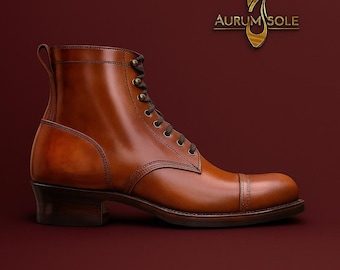 Botas de cuero genuino color canela para hombre, hechas a mano, para vestir formalmente en la oficina, botas casuales.