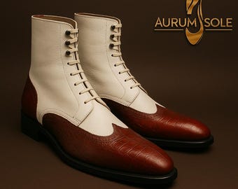 Handmade Burgundy Crocodile Texture Leather Boots: Goodyear Welted Lace-Up
