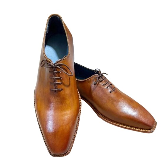 Handmade Brown Wooden Textured Leather Oxford Dress Shoes - Etsy display picture 2