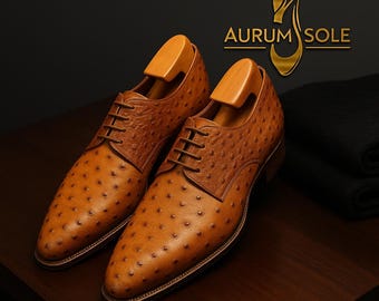 Men's Handmade Ostrich Leather Dress Shoes: Luxury Formal Wear