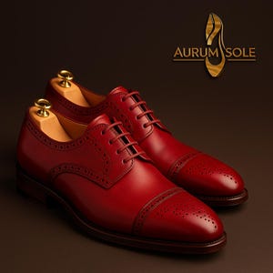 Handcrafted Burgundy Oxford Shoes for Men | Classic Style, Goodyear Welt, Formal Leather Brogue Wingtips