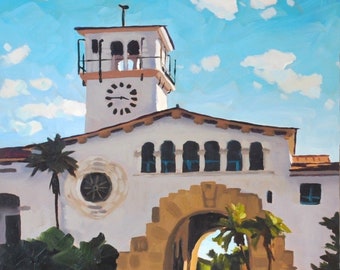 Courthouse, Afternoon - Canvas Art Print - Santa Barbara Oil painting by Sharon Schock 8x10