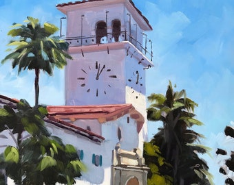 Santa Barbara Courthouse Art Print - Oil painting by Sharon Schock 12x16