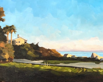 Ocean Landscape Oil Painting - 8x16 - Padaro Beach Sunset by Sharon Schock