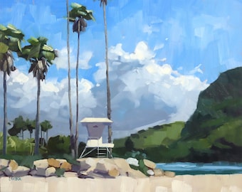 Hendry's Beach Tower Art Print - Santa Barbara Oil painting by Sharon Schock 8x8, 12x12, 16x16, 20x20