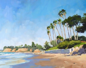 Butterfly Beach Panorama Art Print - Santa Barbara Oil painting by Sharon Schock 10x20, 12x24