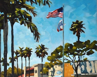 Linden Avenue, Carpinteria, Canvas Art Print - Oil painting by Sharon Schock 9x12