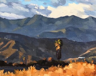 California Oil Painting - 10x20 - Carpinteria Landscape painting Evening Clouds by Sharon Schock