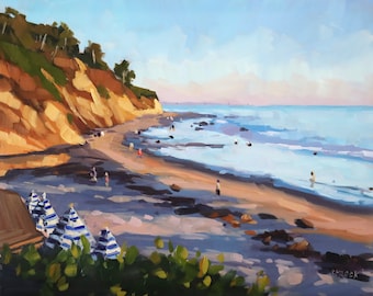 Hendry's Beach Sunset Art Print - Santa Barbara Oil painting by Sharon Schock 8x10, 11x14, 16x20, 24x30