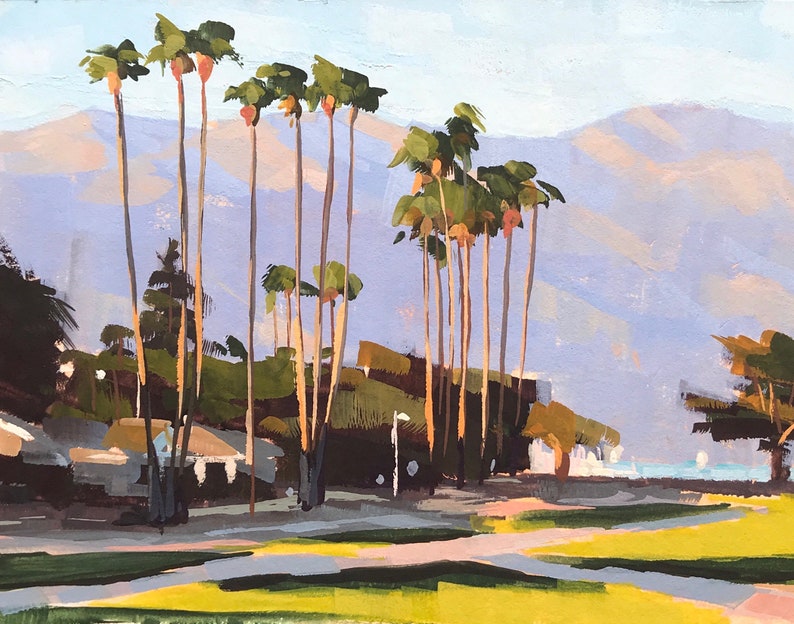 Shoreline Park Santa Barbara Art Print gouache painting by Sharon Schock 10x15, 11x14, 12x16 image 1