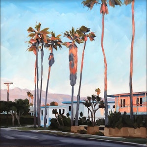 Sunset Palms II, Canvas Art Print - Santa Barbara Oil painting by Sharon Schock 12x12