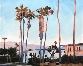 Sunset Palms II, Canvas Art Print - Santa Barbara Oil painting by Sharon Schock 12x12