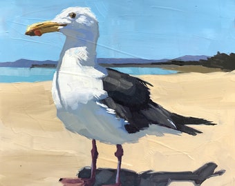 Seagull Art Print - Oil painting by Sharon Schock 12x12, 16x16